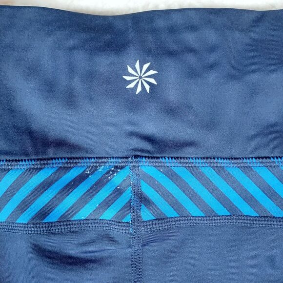 Athleta Women’s Blue Stripe Mesh Pocket Athletic Leggings Size XL Nylon Blend - Picture 3 of 10